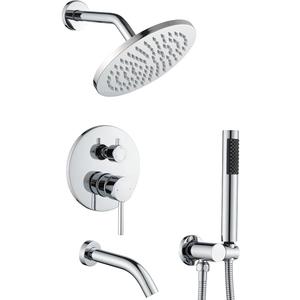 Shower System with Tub Spout, Bathtub Shower Faucet Set, 8" Rain Shower Head and Handheld Spray Combo, Round Shower Head and Handle Set with Tub Spout (Valve Included), Polished Chrome