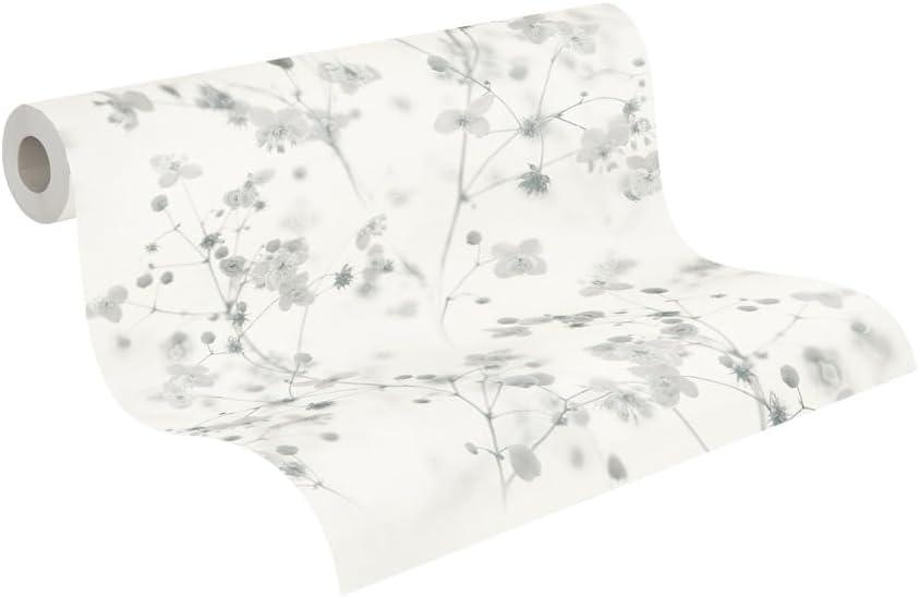 A.S. Cration Wallpaper Floral Design - White, Gray - Flower Wallpaper 395.99in x 20.87in Made in Germany - 387263