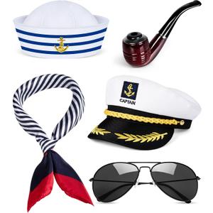 Sailor Hat for Adults – Captain Hat Costume Accessory for Men and Women, Ideal for Halloween, Cosplay, Yacht Parties (White)