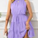 Summer Dress for Women Chiffon Blouses Skirt Spaghetti Sleeveless Tops Halter Ruffle Romper Sun Flowy Summer Outfits, Purple, M 
