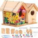 2pc DIY Birdhouse Kit, Cedar Wood Bird House Kits Bulk for Adults, Art Craft Outdoor Birdhouse, Solid Wood Weather Proof Material Painting Kit, Chain for Tree Hanging