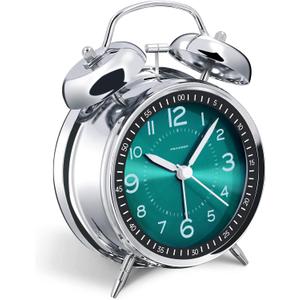 Peakeep Loud Alarm Clock for Heavy Sleepers Adults, Metal 4.5" Twin Bell Battery Operated Alarm Clocks for Bedrooms Decoration (Peacock Green)