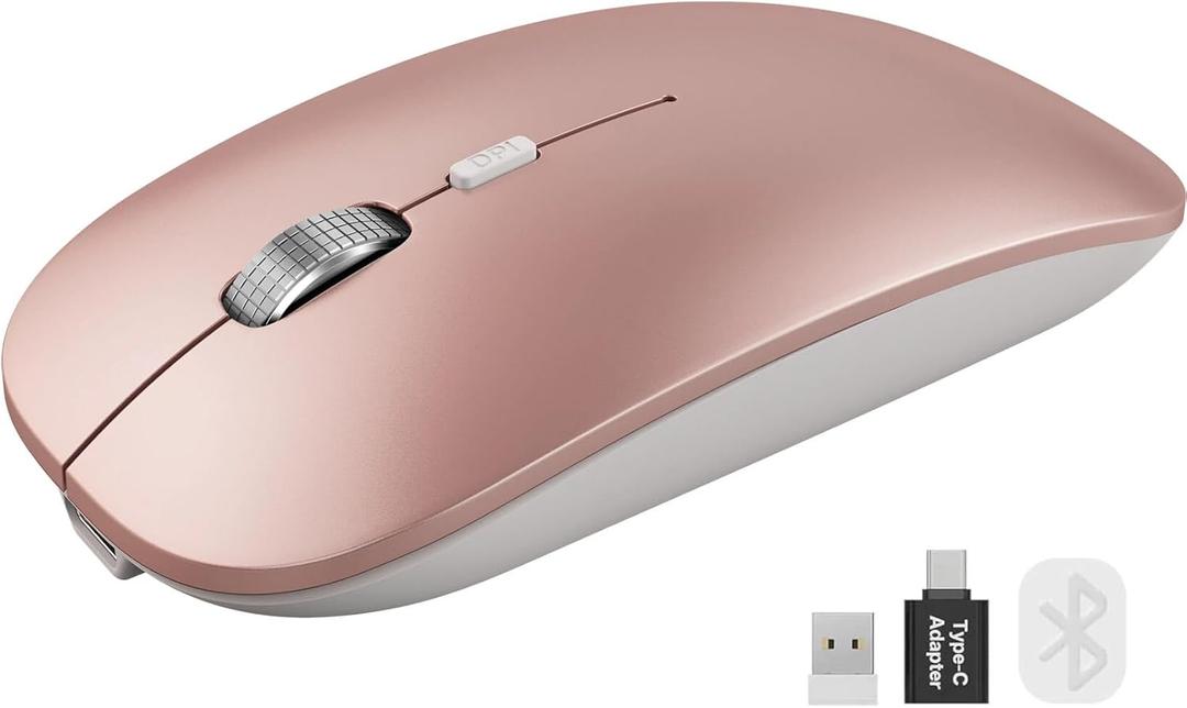SABLUTE M31 Bluetooth Mouse for MacBook Pro/Air, iPad - Rechargeable Tri-Mode Wireless Mouse for 3 Devices (BT 5.2 + 2.4G), Sleek Slim Silent Mouse for Surface, Windows, Rose Gold
