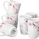 VEWEET Large Coffee Mugs Set of 6, 16 OZ Coffee Cups Set with Handle, Floral Mug Sets Ceramic Cup Set for Kitchen, Microwave& Dishwasher Safe, Series ANNIE