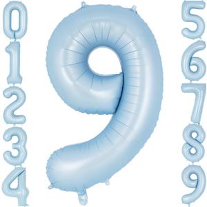 Light Blue Number 9 Balloon, 40 Inch Big Large Foil Number Balloons, Giant Mylar Number 9 Balloons for 9 Year old Birthday Baby Party Decorations Supplies Anniversary