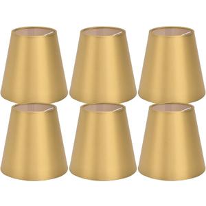 Set of 6 Small Lamp Shades, Clip on Drum Lamp Shade for E14 Bulbs, Gold Fabric Lampshade Replacement for Table Floor Wall Ceiling Chandelier Lamps, 3.7x5.6x5.1inch