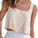 IDEALSANXUN Linen Crop Tank Tops for Women Summer Sleeveless Casual Cute Square Neck Tank Tops (M)