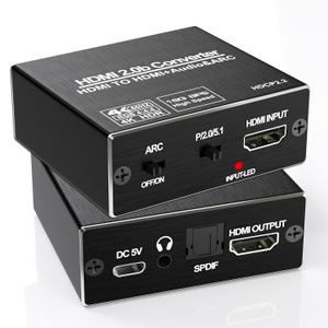 HDMI ARC Audio Extractor, 4K@60Hz HDMI Audio Extractor Splitter, with Optical SPDIF & 3.5mm Output, TV to Optical Toslink SPDIF Stereo, Supports HDCP 2.2 DTS 5.1 for TV, Soundbar, Home Theater