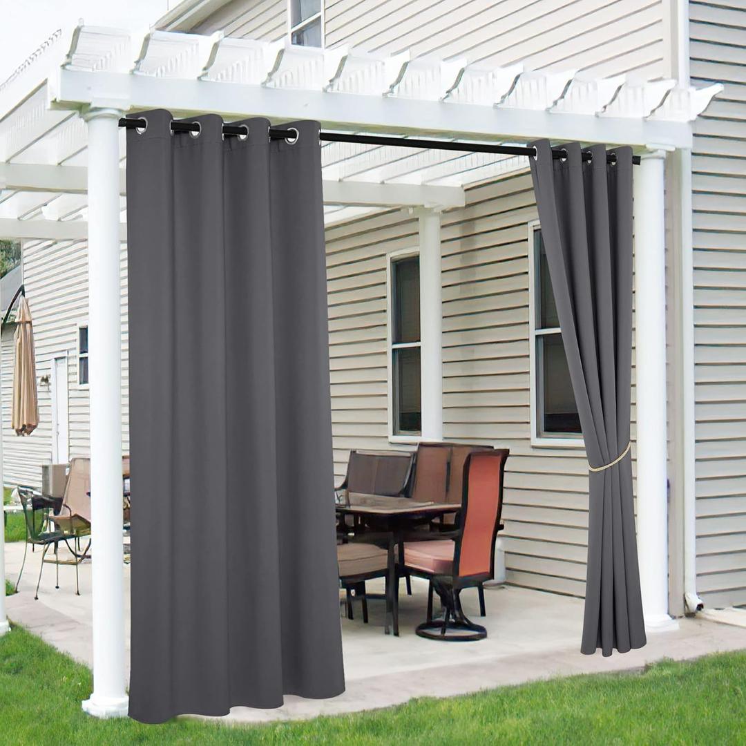 RYB HOME Outdoor Curtains for Patio - Waterproof Pergola Curtains Sunlight Block Out Privacy Drapes for Screen Porch Gazebo Arbor Side Wall Doorway, W 52 x L 90 inch, Grey