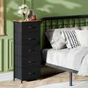 Somdot Tall Dresser for Bedroom with 5 Drawers, Storage Organizer Chest of Drawers with Removable Fabric Bins for Closet Bedside Living Room Laundry Entryway Hallway, Black Rustic Brown