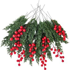 AFPV Christmas Decorations for Home Indoor Artificial Evergreen Pine Branches with Red Berry Stems for Christmas Trees, Plants Decor & Navidad Decoracin (Red Berry Set)