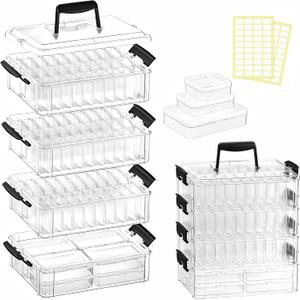 Stackable Bead Storage Organizer, 88 Small Plastic Containers with Lids, 4-Layer Clear Bead Organizer Box, 3 Sizes, Portable, for Jewelry and Crafts