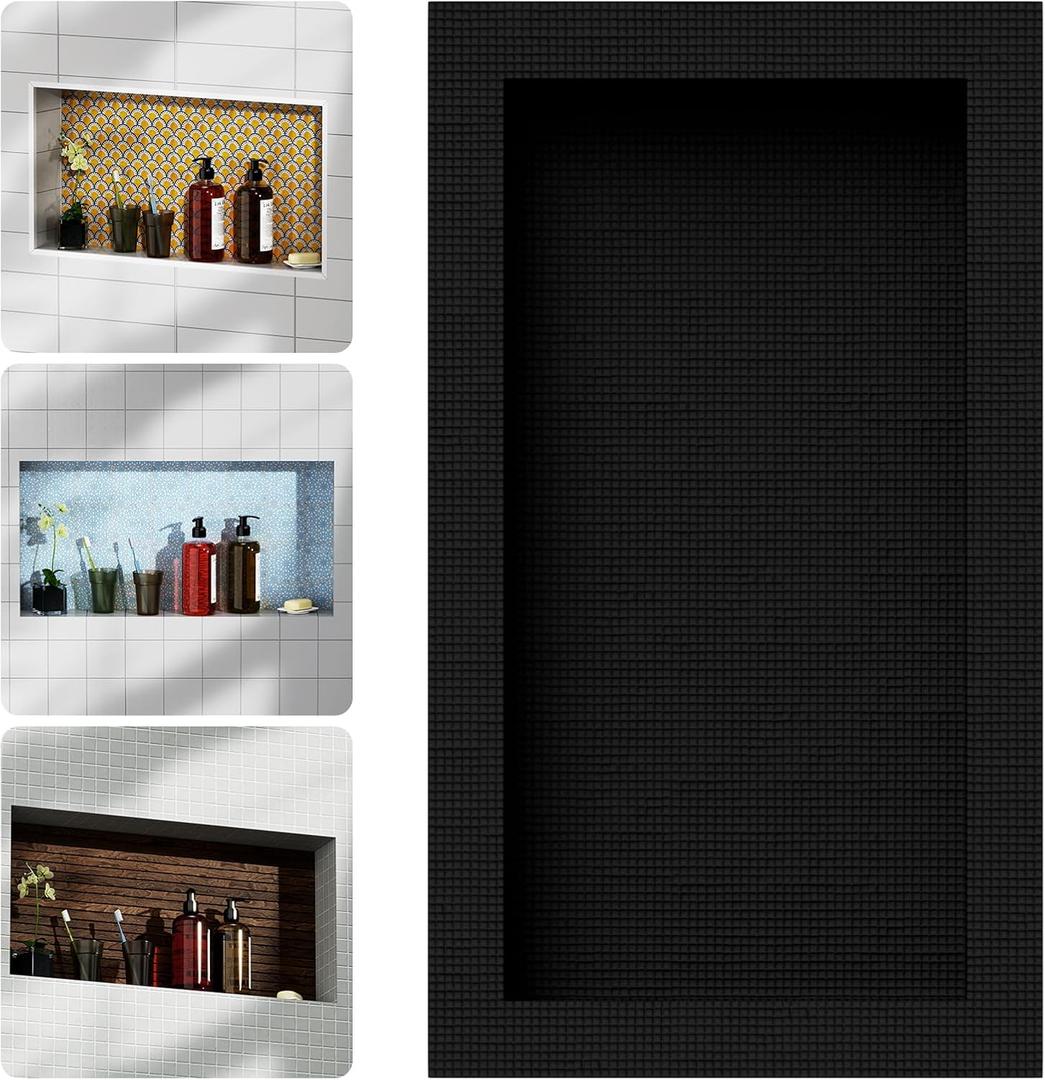 16'' x 28'' Shower Niche Insert Tile Ready, Recessed Niche for Shower Wall, Built-in Waterproof Shelf for Bathroom Storage, Matte Black