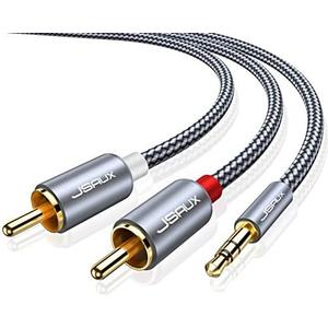 JSAUX 10ft/3M Aux to RCA Headphone Male to Male Jack Adapter Nylon Braided 1/8 to RCA Audio Y Cord for Smartphones, MP3, Tablets, Speakers, HDTV - Grey