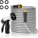 25 FT Garden Hose with 10 Functions Adjustable Spray Nozzle, Heavy-Duty Metal Garden Hose Flexible Kink Free Dog Proof Stainless Metal Garden for Yard Lawn