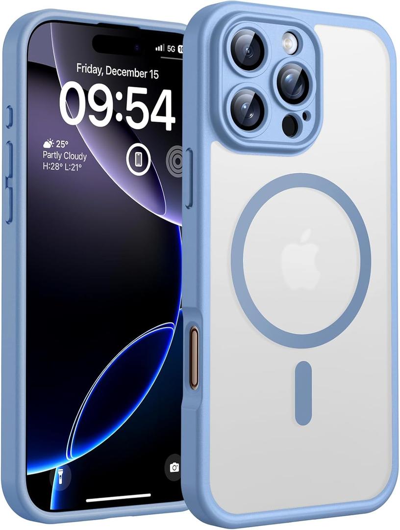 TOCOL Magnetic for 16 Pro Light Blue Case, Upgraded Full Camera Protection, Compatible with Magsafe, Drop Protection, Translucent Matte Back Bumper for iPhone 16 Pro 6.3-Inch (Light Blue)