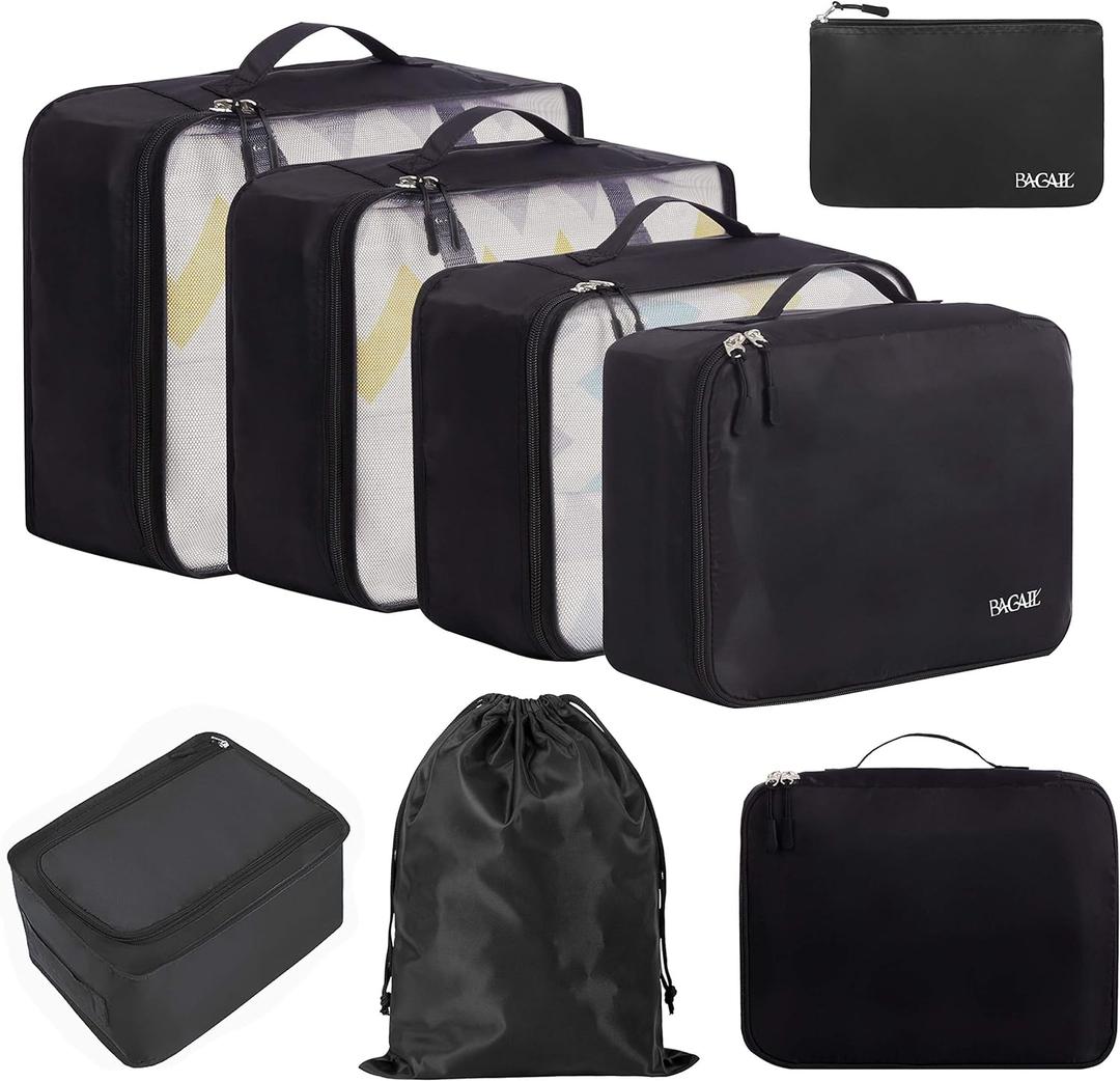 BAGAIL 8 Set Packing Cubes Luggage Packing Organizers for Travel Accessories-Jet Black BAGAIL 8 Set Packing Cubes Luggage Packing Organizers for Travel Accessories-Jet Black