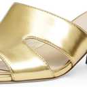 Open Toe Heeled Mules for Women Chunky Heel Sandals for Women 2025 (8, Gold)