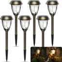 XMCOSY+ Solar Pathway Lights Outdoor, 10/25 LM in 2 Lighting Modes, Glass Stainless Steel Waterproof IP65 Solar Powered Garden LED Lights for Yard Lawn Driveway Walkway Landscape Decor(Warm White) (Bronze)