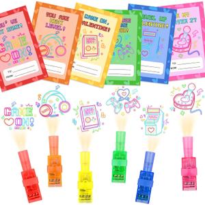 Valentines Day Finger Lights,30 Pack Valentines Day Gifts for Kids Classroom,Game Pattern Glow in the Dark Bulk Party Favors, Exchange Gifts Class Prize Packing Bags Filler