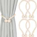 KLOGTSIND Magnetic Curtain Tiebacks, Curtain Tie Backs for Curtains 4 Pack, Wood Bead Curtain Tiebacks, Curtain Holders for Boho Bedroom Decor, Baby Nursery Decor, Farmhouse Decor