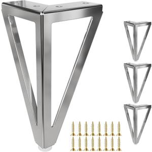 6 Inch Solid Metal Furniture Legs, Heavy Duty Silver Furniture Sofa Feet, DIY Replacement Couch Legs, Suitable for Sofas, Coffee Tables, Cabinets - with Rubber Floor Protectors (Set of 4)
