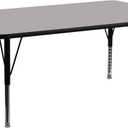 Flash Furniture Wren 30"W x 72"L Rectangular Grey HP Laminate Activity Table - Height Adjustable Short Legs