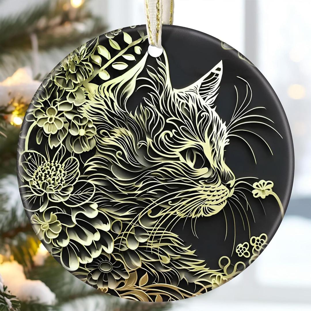 3.5" Ceramic Christmas Ornaments, Christmas Tree Ornaments, Heirloom Keepsake, Gift Exchange, Gift Idea, Bauble Present - Persian Cat
