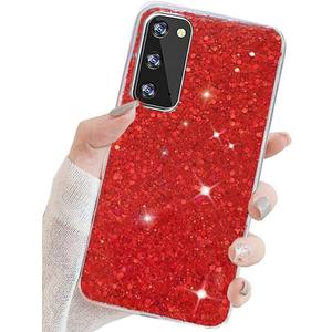 Topwin Galaxy S20 FE 5G Glitter Case, Sparkle Bling Shiny Diamond Slim Soft Reflective Clear TPU Rubber Bumper Girl Women Protective Case for Samsung Galaxy S20 FE 2020 (Red)