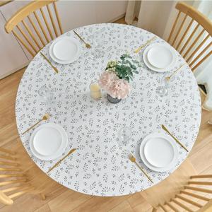 NLMUVW Vinyl Round Tablecloth with Elastic Edge Flannel Back, 100% Waterproof Fitted PVC Table Cloth Wipe Clean Table Cover for Camping Outdoor, Leaf, 40"- 44"