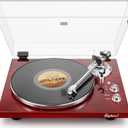 Belt Drive Turntable for Vinyl Record Player,Work with Bluetooth Speakers or Active Speakers,Built-in Phono Preamp,USB Digital Output,Magnetic Cartridge, 33/45 RPM,High-Gloss Wood Design(Red)