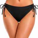 Zmart String Tie Side Bikini Bottoms - Women Full Coverage Swimsuit Bottom Mid Rise Mid Waist Swim Bathing Suit Bottom (Black, M)
