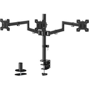 WALI Triple Monitor Mount, 3 Monitor Desk Mount for 13-27 inch Computer Screens, Holds up to 22 lbs, Triple Monitors Stand for Desk, with Tilt, Swivel, Rotation, VESA 75/100mm (M003S), Black