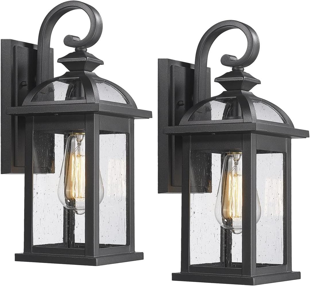 Darkaway Outdoor Lights Fixtures Wall Mount, Outdoor Wall Sconce with Seeded Glass Waterproof Outside Exterior Lights Fixture for House, Front Porch, Patio, 15", 2 pack