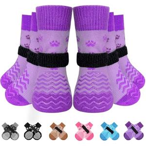 EXPAWLORER 6Pcs Anti Slip Dog Socks to Prevent Licking Paws, Dog Shoes for Hot Pavement Double Sides Dog Boots & Paw Protectors Booties for Hardwood Floors with Grippers Small Medium Large Senior Dogs S