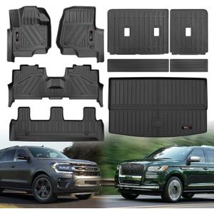 for Ford Expedition Max/Lincoln Navigator L 8-Seater 2018-2024 2025 Floor Mats 3 Rows Trunk Cargo Liner and Backrest Mats All Weather TPE Accessories (8 Seat Full Set-Only for MAX Or L)