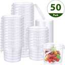 Mifoci 50 Pcs Food Clear Bucket Plastic Gallon Bucket Round Reusable Ice Cream Containers with Lids and Handles Airtight Clear Plastic Tub Freezer Reusable Pail for Popcorn Kitchen Drinks Home(8oz)