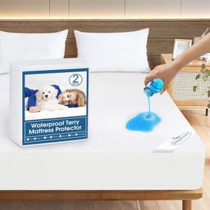 Crib Mattress Protector Waterproof 2 Pack Crib Sheets Fitted Mattress Pad Cover Soft Terry Breathable Fit for Toddler Bed up - 8" Machine Washable