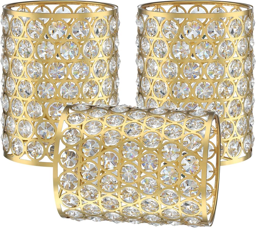 3 Pack Polyhedral Crystal Metal Pendant Ceiling Chandelier Wall Sconce Lamp Replacement Covers Shade Fixture Gold Finish,1.66" Fitter Size,5.6" high*4.4" Diameter