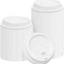 150 Pack Coffee Cup lids, Disposable Plastic Cup Lids for 10, 12, 16, 20, 24 oz Paper Cups, Hot/Cold Drinking Cup Lids, 3.54 Inches/90 mm Diameter - White