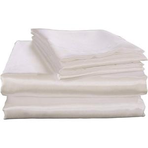 100% Pure Silk Satin Sheet 4pcs,Fitted Sheet 15" Deep Pocket Mattress fit,Flat Sheet & Pillowcases Cool Soft Sheets|Wrinkle Free Fade Resistant.White,King