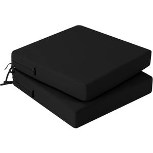 idee-home Outdoor Chair Cushions Set of 2, Waterproof Outdoor Seat Cushions for Patio Furniture, Outside Replacement Chair Pad with Ties for Lawn Deck Porch, 19 x 19 Black