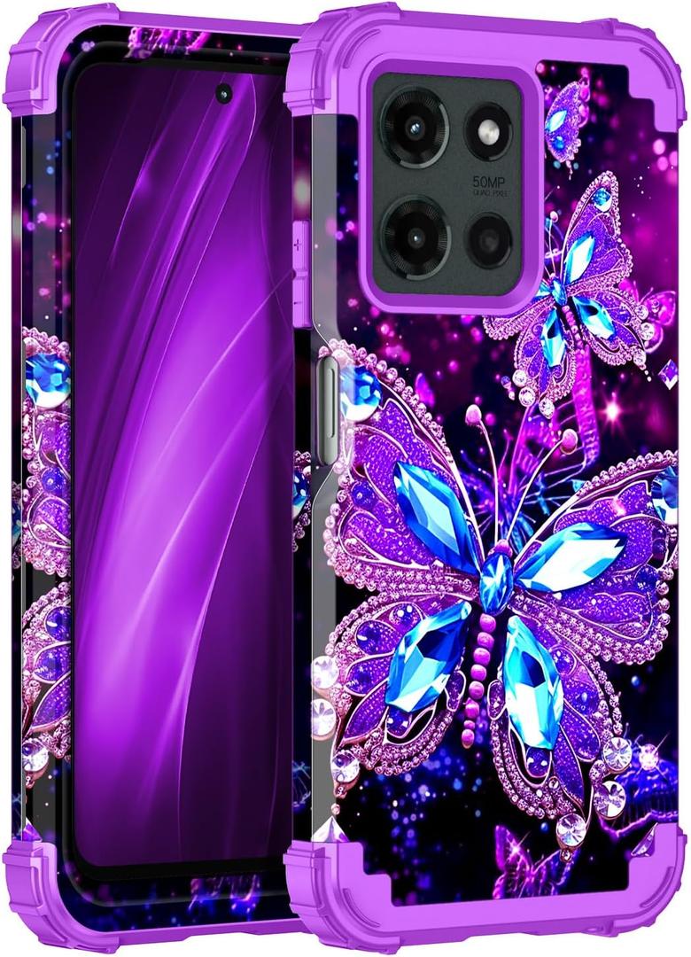 Hekodonk for Moto G 5G 2025 Case,Glow in The Dark Three Layer Heavy Duty Shockproof Protection Hard Plastic+Soft Silicone Full Body Drop Protective Case for Moto G 5G 2025,All Purple