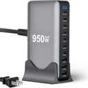 950W USB C Fast Charging Station, 10 Port GaN 4 Pro Charger Block, 140W PD PPS Port, Portable Charging Hub for Multiple Devices, Laptop Charger for iPhone, Samsung, MacBook Pro/Air, iPad (Grey)