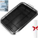 Air Fryer Basket for Oven, 15.6" x 11.6" Extra Large Stainless Steel Air Fryer Tray and Crisper Pan with 50 PCS Parchment Papers, Non-Stick Oven Basket for Baking, Grilling, and Cooking(Black)