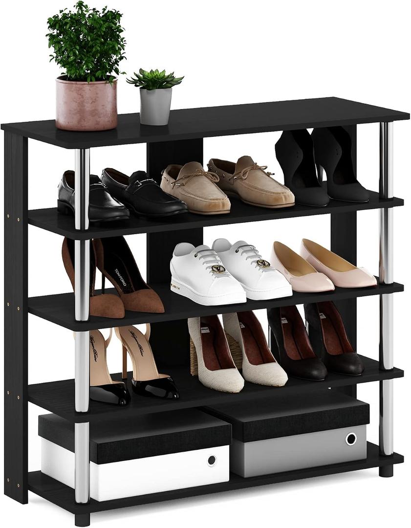 Furinno Turn-N-Tube 5 Tier Wide Shoe Rack, Americano, Stainless Steel Tubes, 5-Tier, 32 Inch