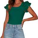 PRETTYGARDEN Women's Ruffle Short Sleeve Shirts 2026 Summer Casual Basic Tee Cute Fitted Crew Neck Fashion Tops Clothes (Green, M)