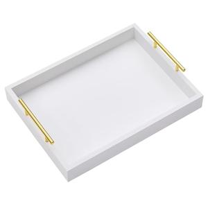 16"x12" Serving Trays with Handles, White Decorative Serving Tray, Ottoman Trays, Living Room, Bathroom, and Outdoors Decorative Trays (White)