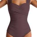 Womens One Piece Swimsuits Tummy Control Bathing Suits Modest Full Coverage Swimsuit Wide Straps Swimwear (Brown, M)