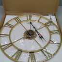 LEIKE Large Modern Wall Clocks,24" Gold Metal,Rustic,Round,Silent Non Ticking,Battery Operated Roman Numerals Clock for Living Room/Bedroom/Kitchen Wall Decor-(Gold, 60cm)